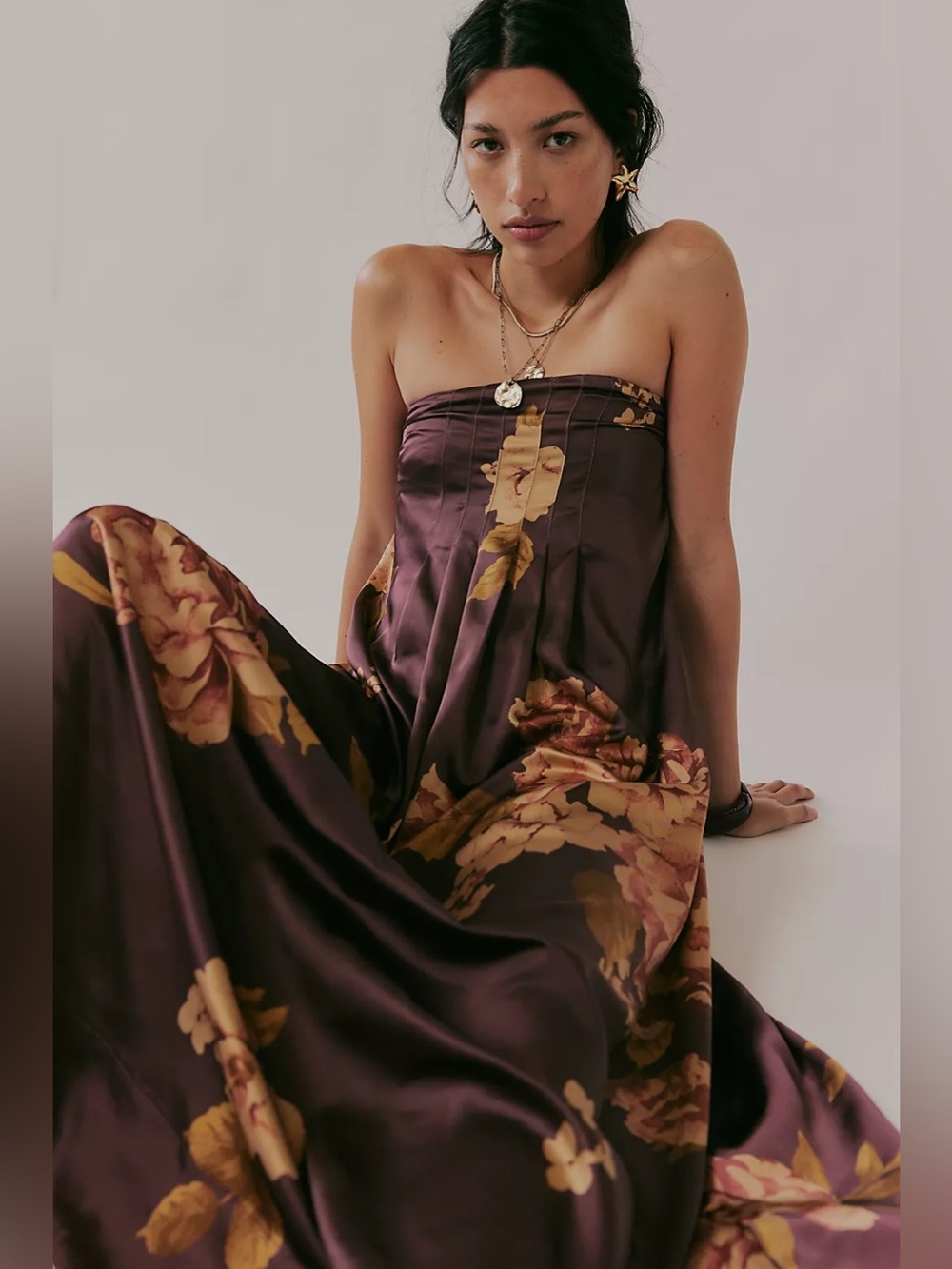Free People Botanical Maxi Dress Navy Size medium formal floral weddings maroon - Picture 2 of 16